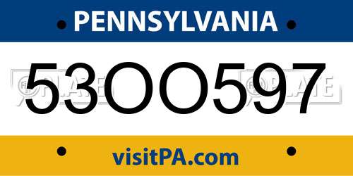53OO597 Pennsylvania License Plate