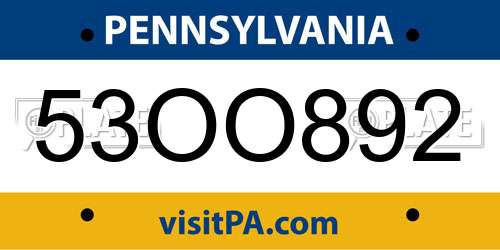 53OO892 Pennsylvania License Plate
