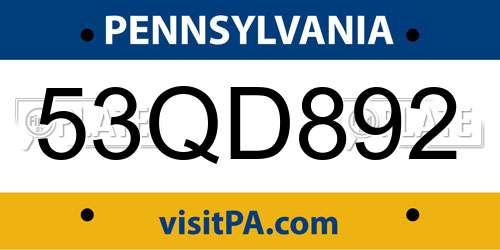 53QD892 Pennsylvania License Plate