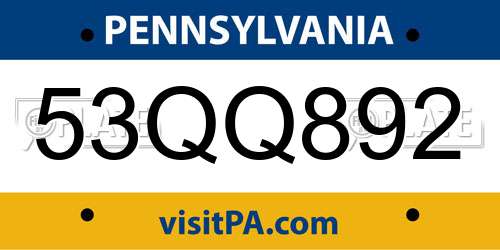 53QQ892 Pennsylvania License Plate
