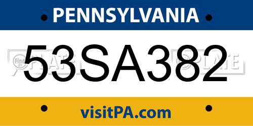 53SA382 Pennsylvania License Plate