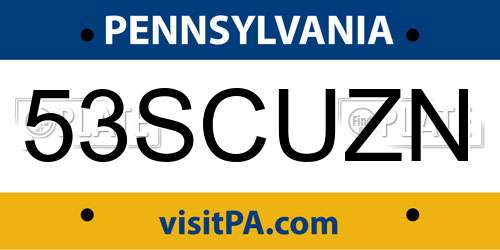 53SCUZN Pennsylvania License Plate