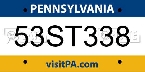 53ST338 Pennsylvania License Plate