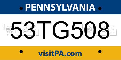 53TG508 Pennsylvania License Plate