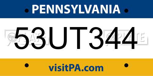 53UT344 Pennsylvania License Plate