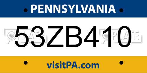 53ZB410 Pennsylvania License Plate