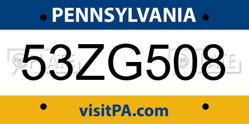 53ZG508 Pennsylvania License Plate