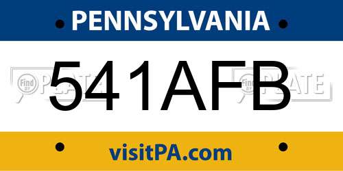 541AFB Pennsylvania License Plate