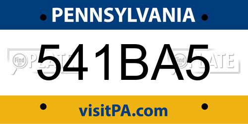 541BA5 Pennsylvania License Plate