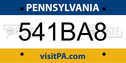 541BA8 Pennsylvania License Plate