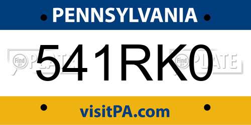 541RK0 Pennsylvania License Plate