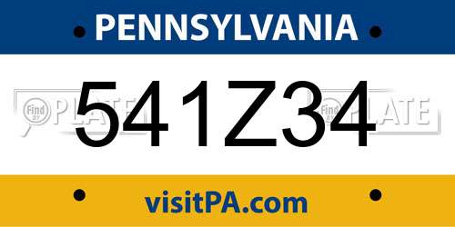 541Z34 Pennsylvania License Plate