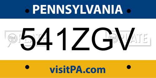 541ZGV Pennsylvania License Plate