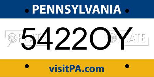 5422OY Pennsylvania License Plate