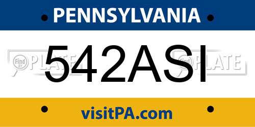 542ASI Pennsylvania License Plate