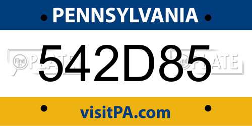 542D85 Pennsylvania License Plate