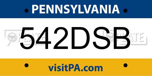 542DSB Pennsylvania License Plate
