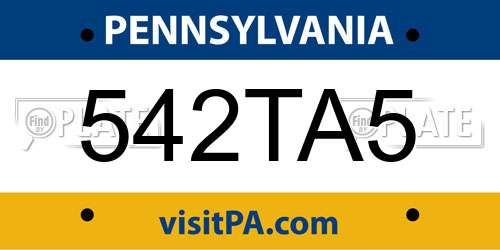 542TA5 Pennsylvania License Plate