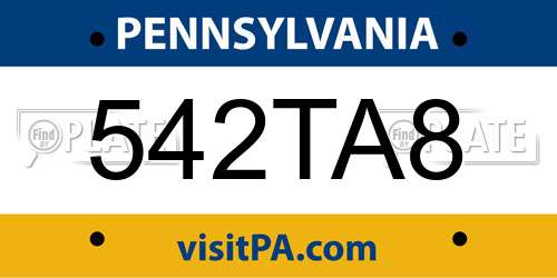 542TA8 Pennsylvania License Plate