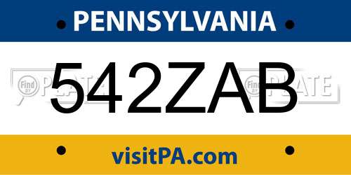 542ZAB Pennsylvania License Plate