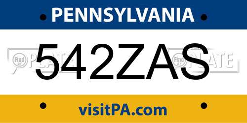 542ZAS Pennsylvania License Plate