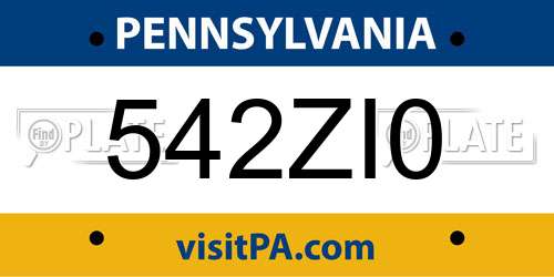 542ZI0 Pennsylvania License Plate