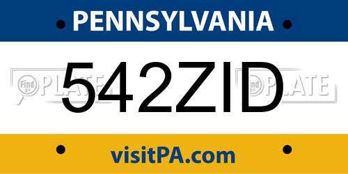 542ZID Pennsylvania License Plate