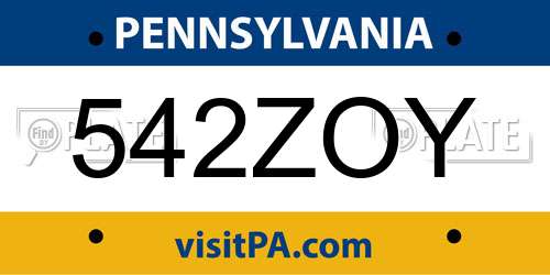 542ZOY Pennsylvania License Plate