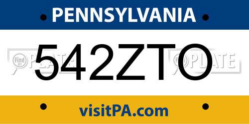 542ZTO Pennsylvania License Plate