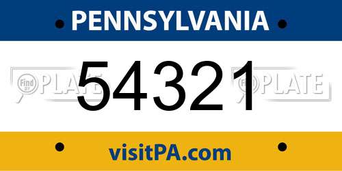 54321 Pennsylvania License Plate