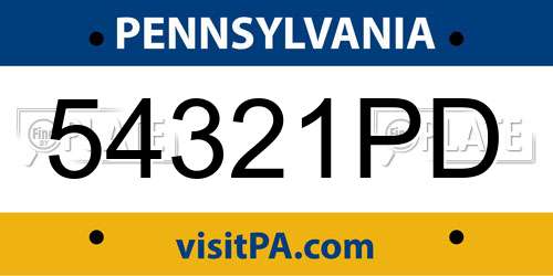 54321PD Pennsylvania License Plate