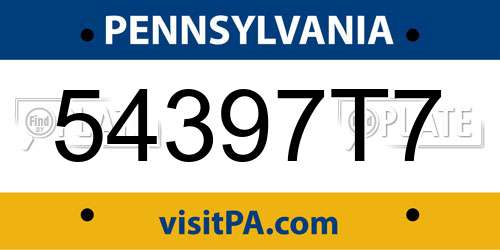 54397T7 Pennsylvania License Plate
