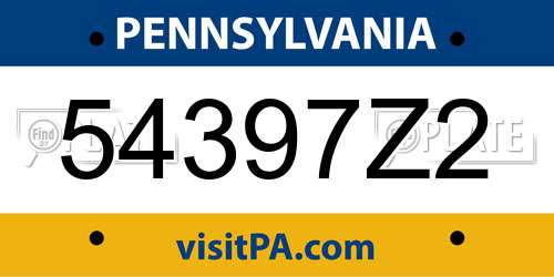 54397Z2 Pennsylvania License Plate