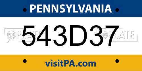 543D37 Pennsylvania License Plate