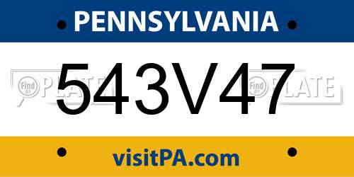 543V47 Pennsylvania License Plate