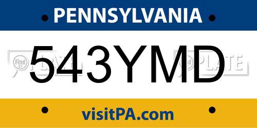 543YMD Pennsylvania License Plate
