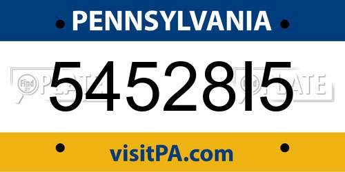 54528I5 Pennsylvania License Plate