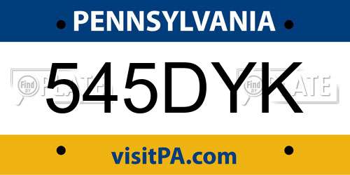 545DYK Pennsylvania License Plate