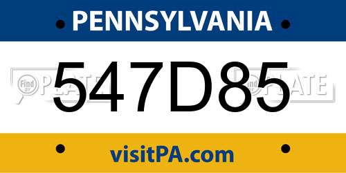 547D85 Pennsylvania License Plate