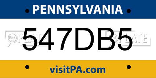 547DB5 Pennsylvania License Plate