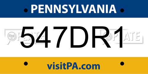 547DR1 Pennsylvania License Plate