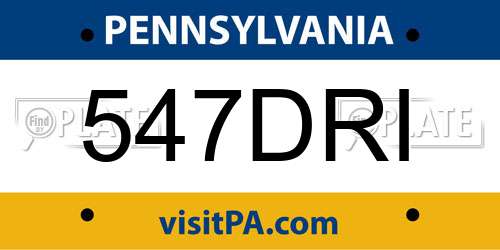 547DRI Pennsylvania License Plate