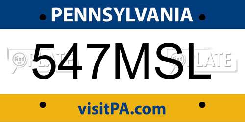 547MSL Pennsylvania License Plate