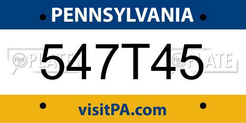 547T45 Pennsylvania License Plate