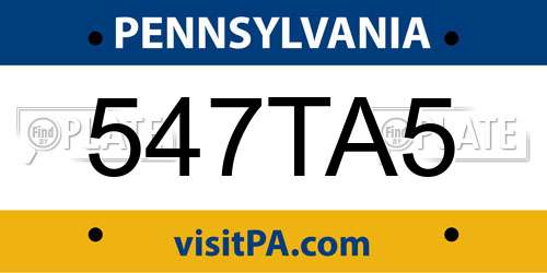 547TA5 Pennsylvania License Plate