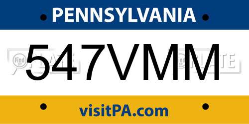 547VMM Pennsylvania License Plate