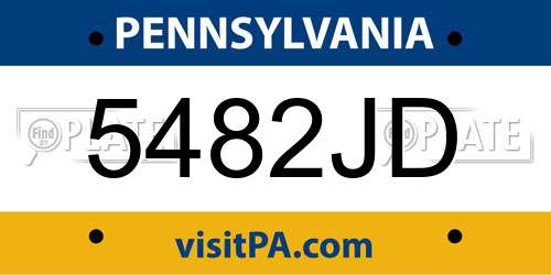 5482JD Pennsylvania License Plate