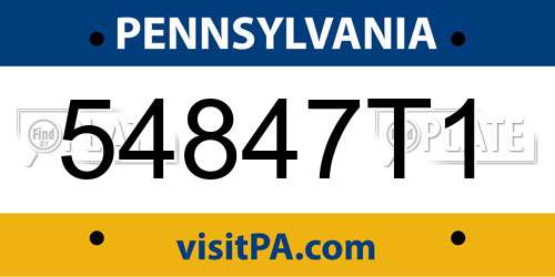 54847T1 Pennsylvania License Plate