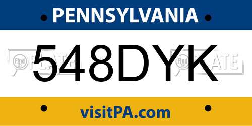 548DYK Pennsylvania License Plate