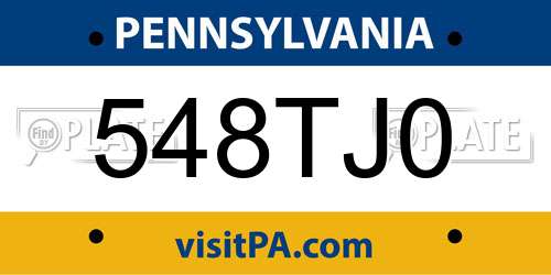 548TJ0 Pennsylvania License Plate